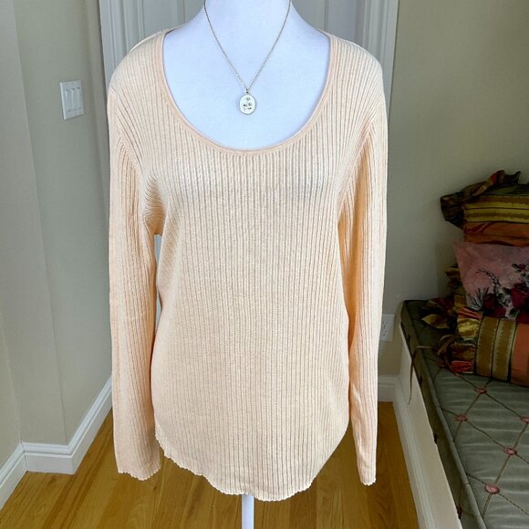 Eileen Fisher Sweater Top Cotton Ribbed Lightweight Scoop Neck Peach (XL) - Picture 1 of 7